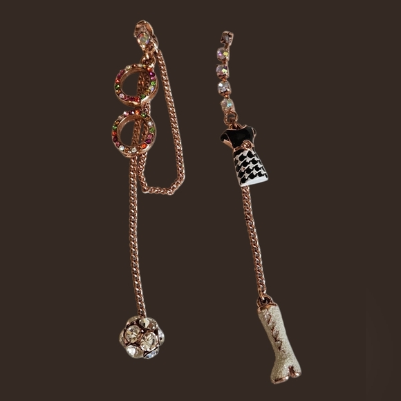 👓💖👗Betsey Mismatched Colorful Eyeglasses Dress Boot Disco Ball Earrings NWOT - Picture 3 of 9